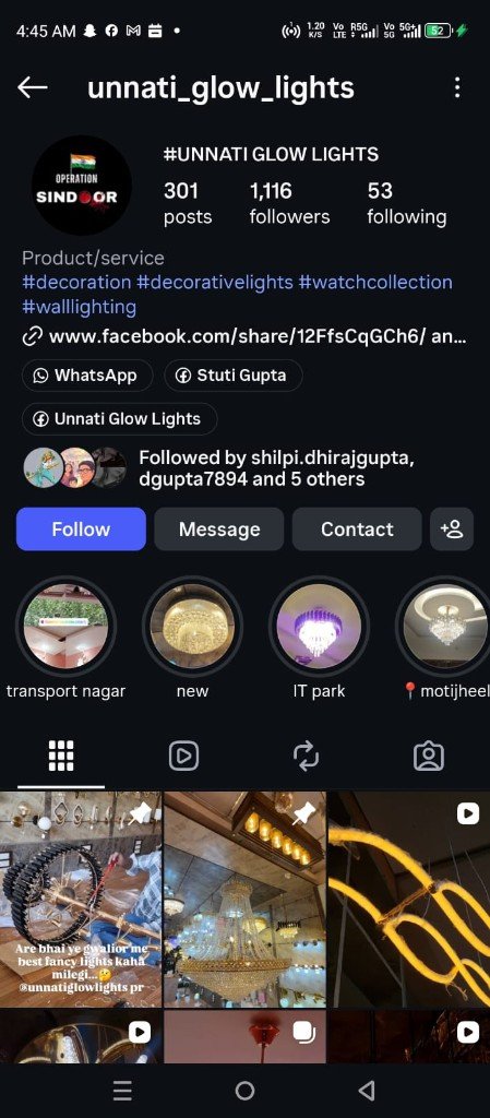 Unnati Glow Lights Instagram